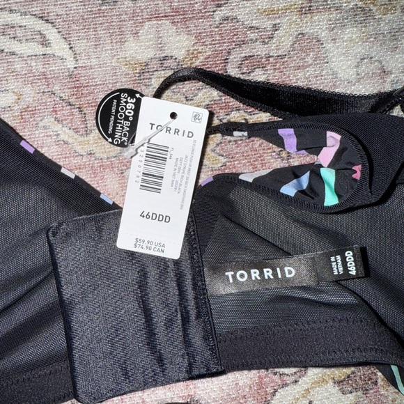 Torrid 46DDD Black Multi Stripe 360 Smoothing Back Smoothing Bra New With Tags - Picture 2 of 4